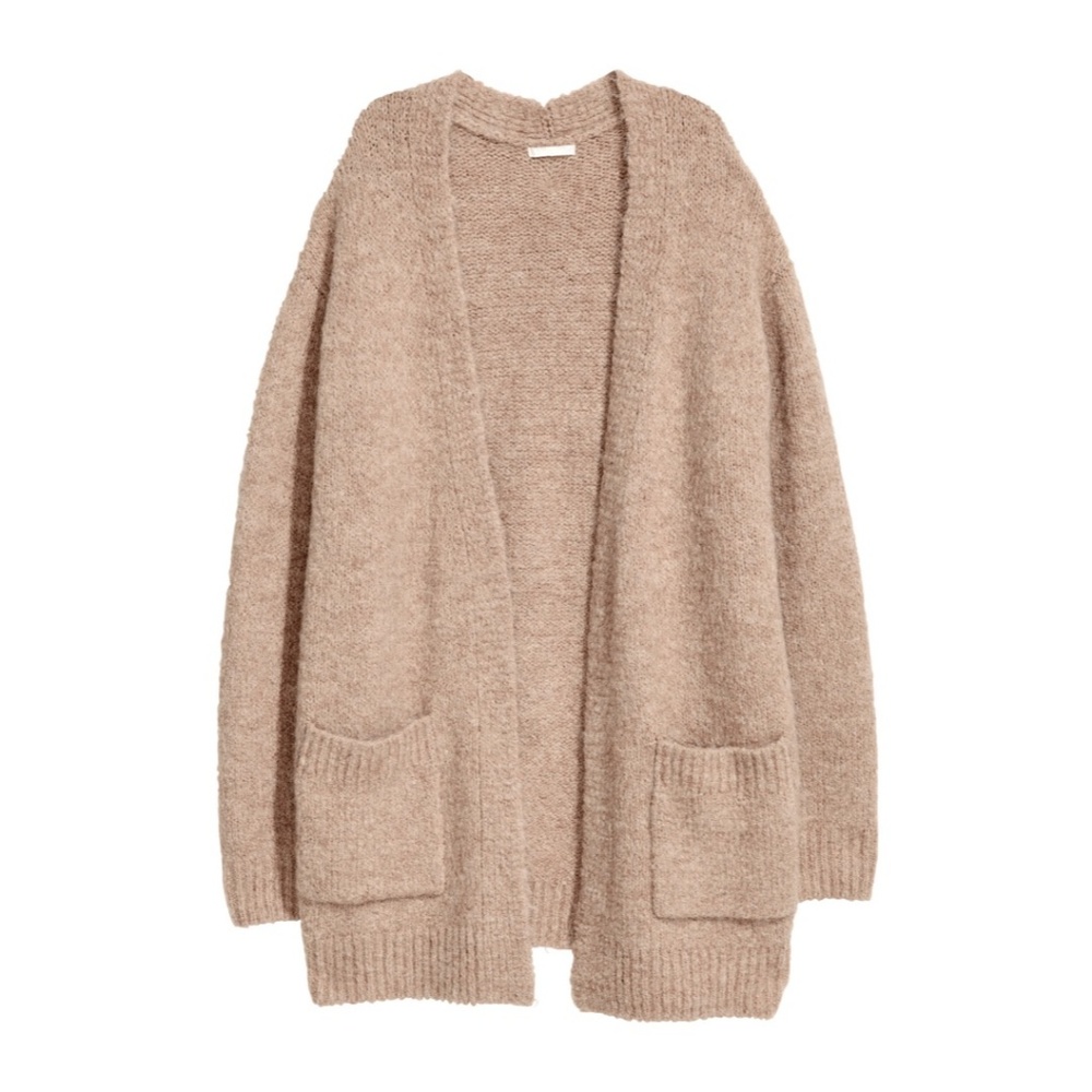 H&M Fuzzy Tan Knitted Cardigan with Pockets